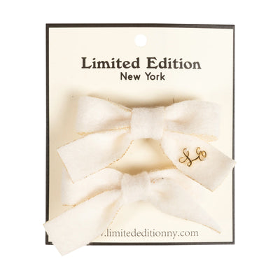 Limited Edition 2Pk Brushed Wool Mini Bow - Ivory