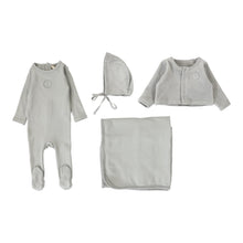 Load image into Gallery viewer, Lilette Velour Cardi Layette Set - Dusty Blue