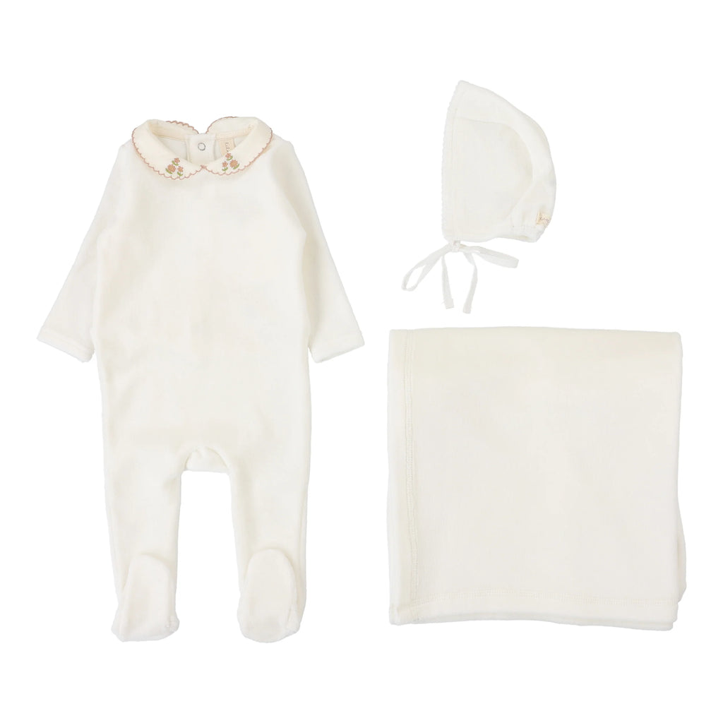 Lilette Velour Collar Layette Set - Cream/Pink