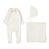 Lilette Velour Collar Layette Set - Cream/Pink