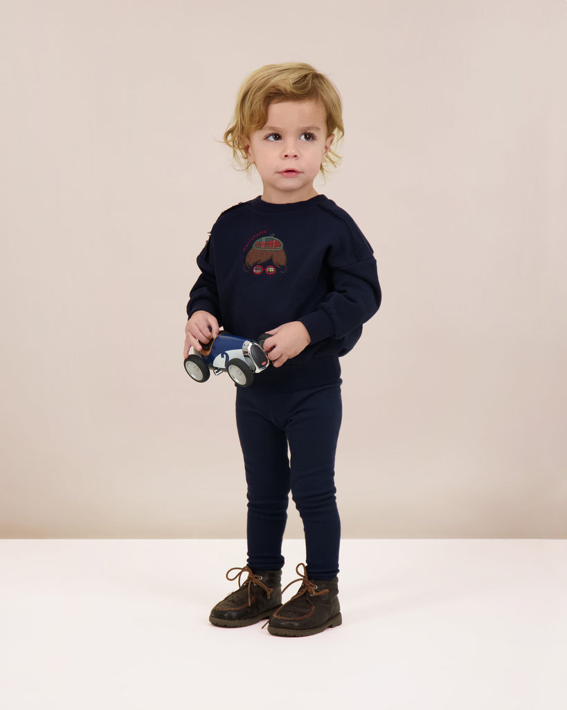 Lil Legs Plaid Detail Boys Sweatshirt - Navy