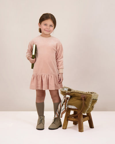 Lil Legs Rhinestone Velour Dress - Dusty Pink