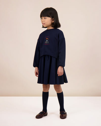 Lil Legs Plaid Detail Girls Sweatshirt - Navy
