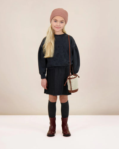 Lil Legs Pleated Denim Skirt - Black Denim