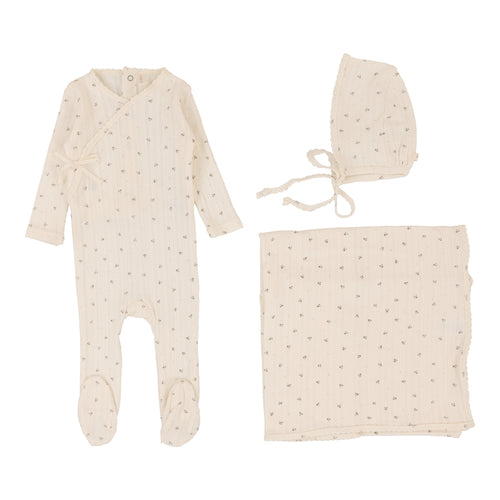Lilette Printed Pointelle Wrap 3PC Set- Milk/Taupe
