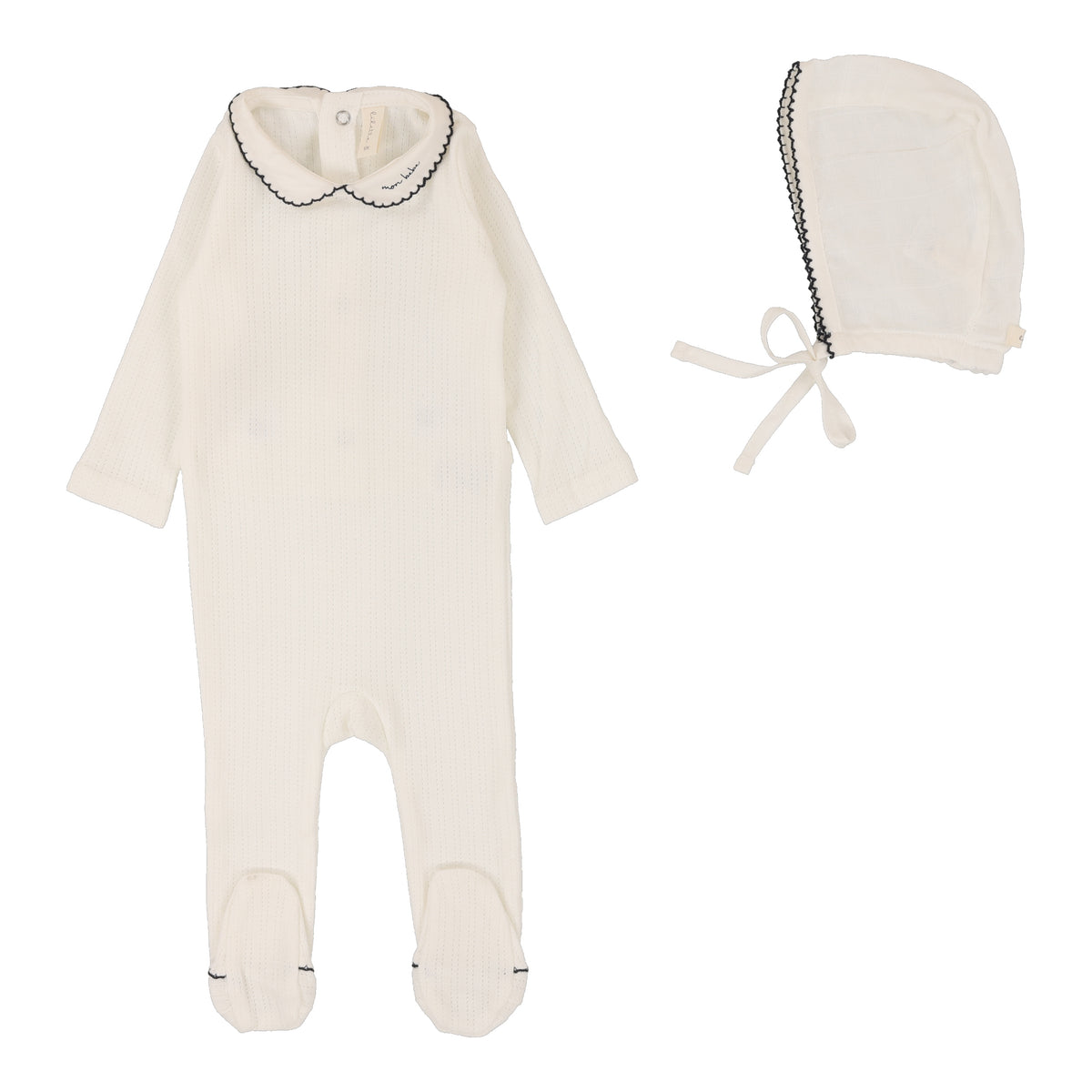 Lilette Linear Printed Footie Set - Cream/Navy Dot