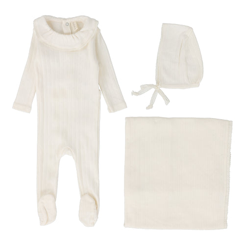Lilette Fine Pointelle Ruffle 3PC Set - Milk