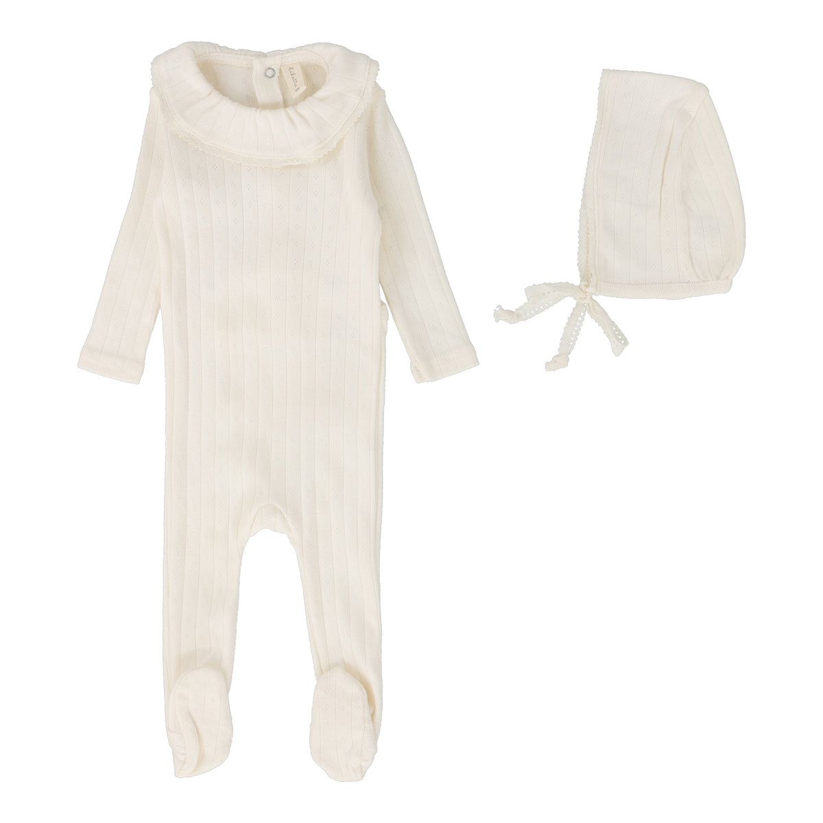 Fine Pointelle Collar Footie Set  - Cream Ruffle main image 0