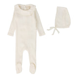Lilette Fine Pointelle Ruffle Collar Footie & Bonnet - Milk