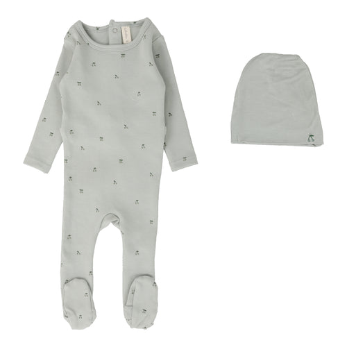 Lilette Scattered Cherry Footie & Beanie - Mint Base