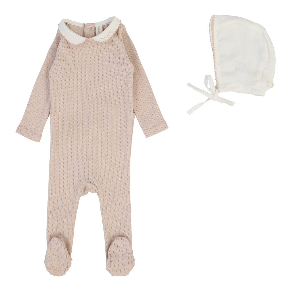 Lilette Edged Collar Footie & Bonnet - Blush