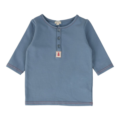 Lil Legs Girls Henley Tee Three Quarter Sleeve - Blue