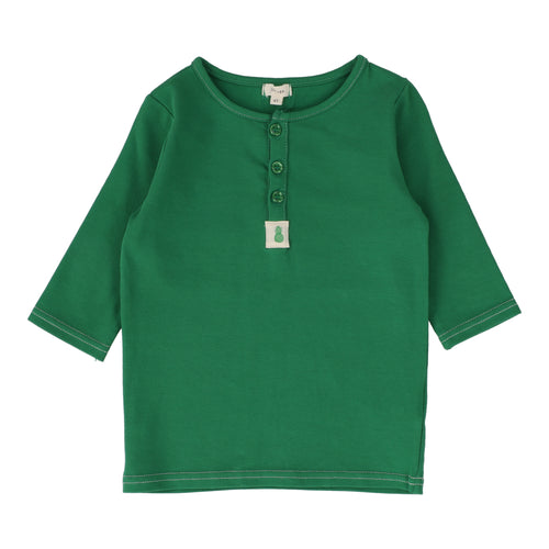Lil Legs Girls Henley Tee Three Quarter Sleeve - Green