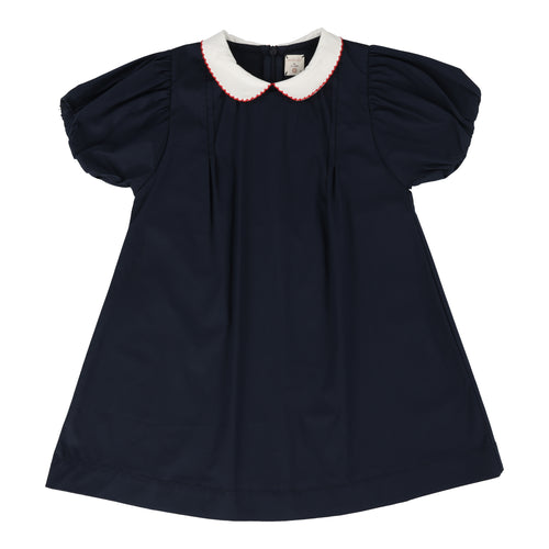 Lil Legs Puff Sleeve Dress Short Sleeve - Navy