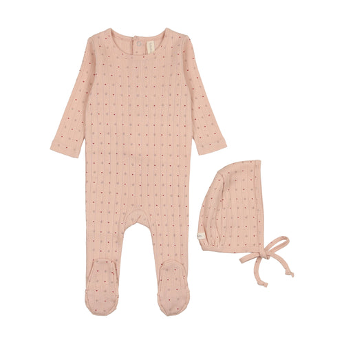 Lilette Linear Printed Footie & Bonnet - Shell Pink