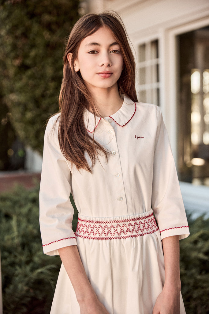 Little Parni Pico Smocking Teen MAXI Signature Shirt And Skirt Set (K642 & K644) - White