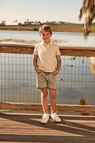 Little Parni Wide Striped Boys Polo (K615) - Grey/Ivory