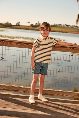 Little Parni Wide Striped Boys Polo (K615) - Navy/Ivory