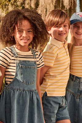 Little Parni Wide Striped Boys Polo (K615) - Yellow/Ivory