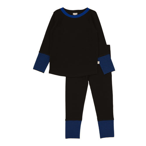 Lil Legs Striped Cuff Lounge Set - Black/Royal Blue