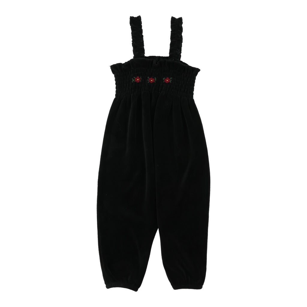 Lil Legs Velour Smocked Romper - Black