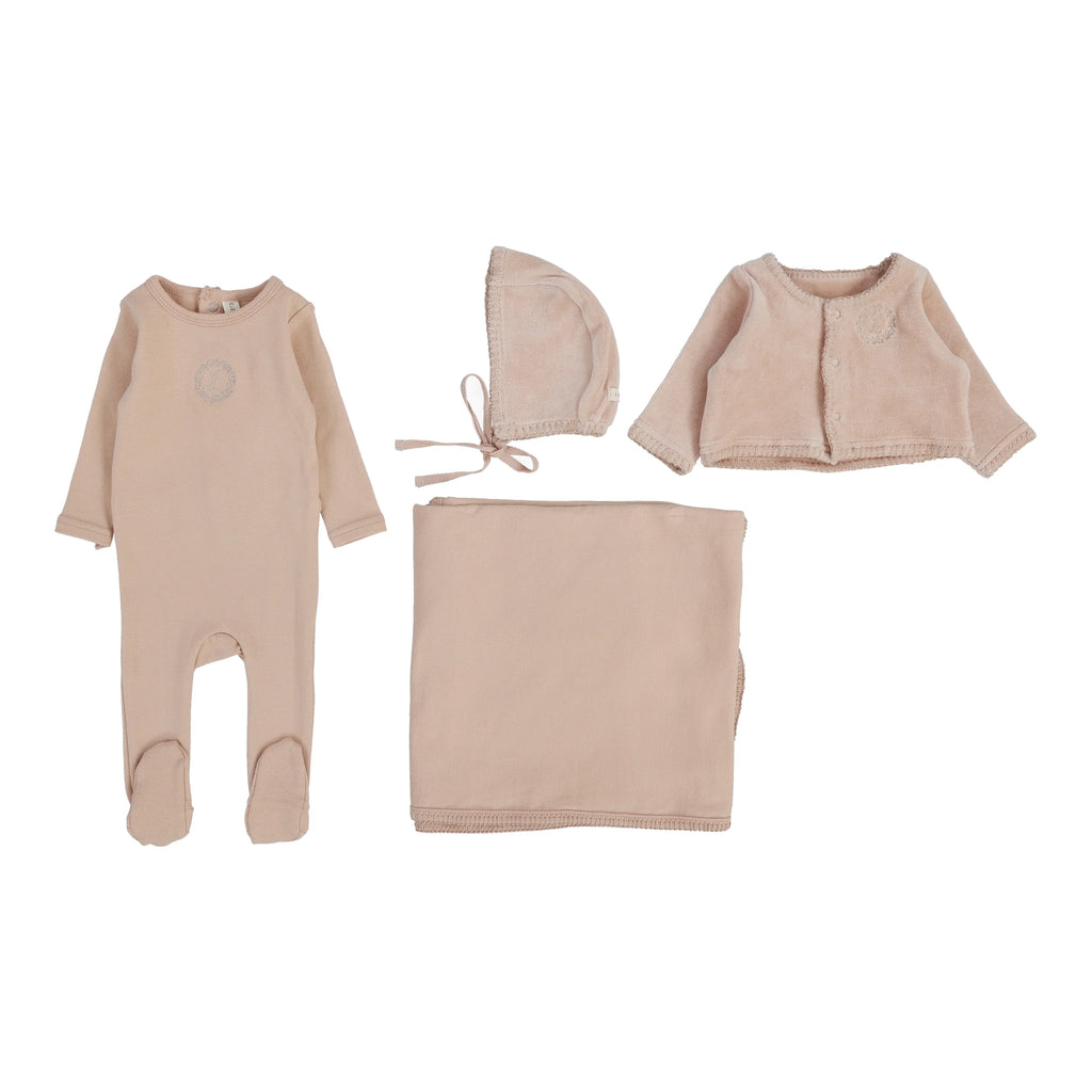 Lilette Velour Cardi Layette Set - Dusty Pink