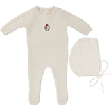 Lil Legs Crest Knit Footie And Beanie - Cream