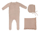 Lil Legs Knit Collar 3PC Layette Set - Pink