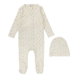 Lilette Printed Wrapover Footie & Beanie Set - Scattered Branch Ivory