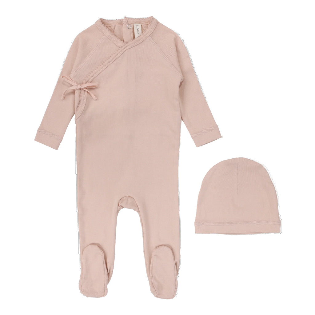 Lilette Classic Brushed Cotton Wrapover Footie And Hat - Pale Pink