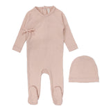 Lilette Classic Brushed Cotton Wrapover Footie And Hat - Pale Pink
