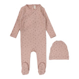 Lilette Printed Wrapover Footie & Beanie Set - Scattered Branch Pink