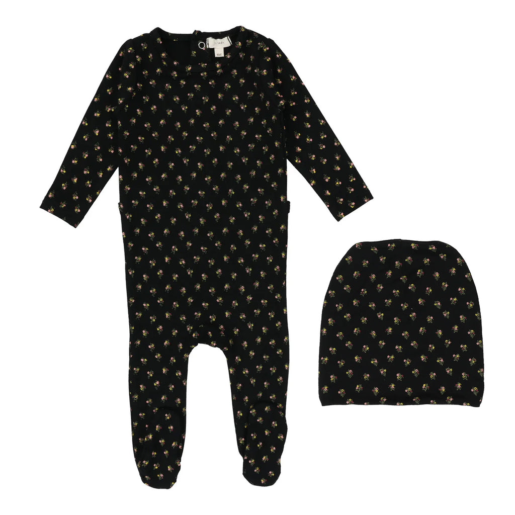 Lil Legs Floral Footie And Beanie - Floral