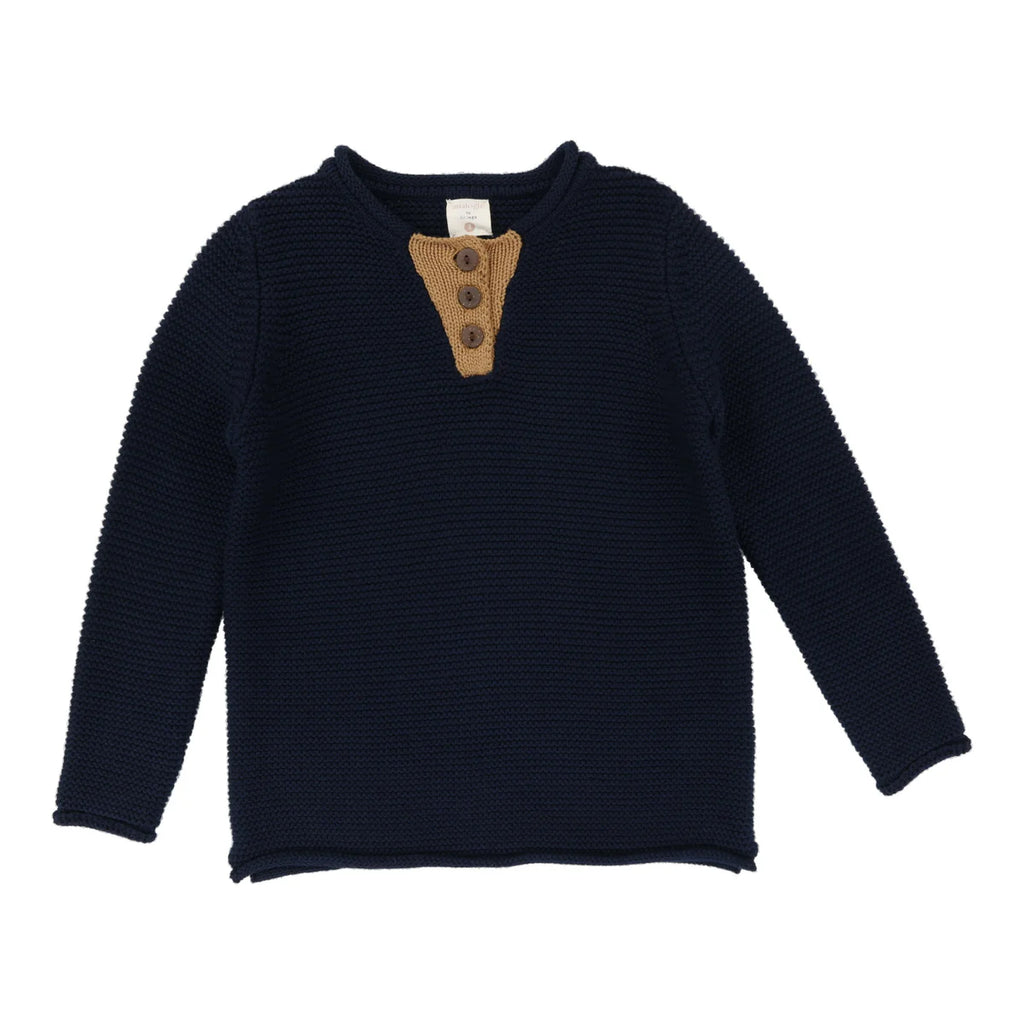 Lil Legs Contrast Placket Sweater - Navy/Camel