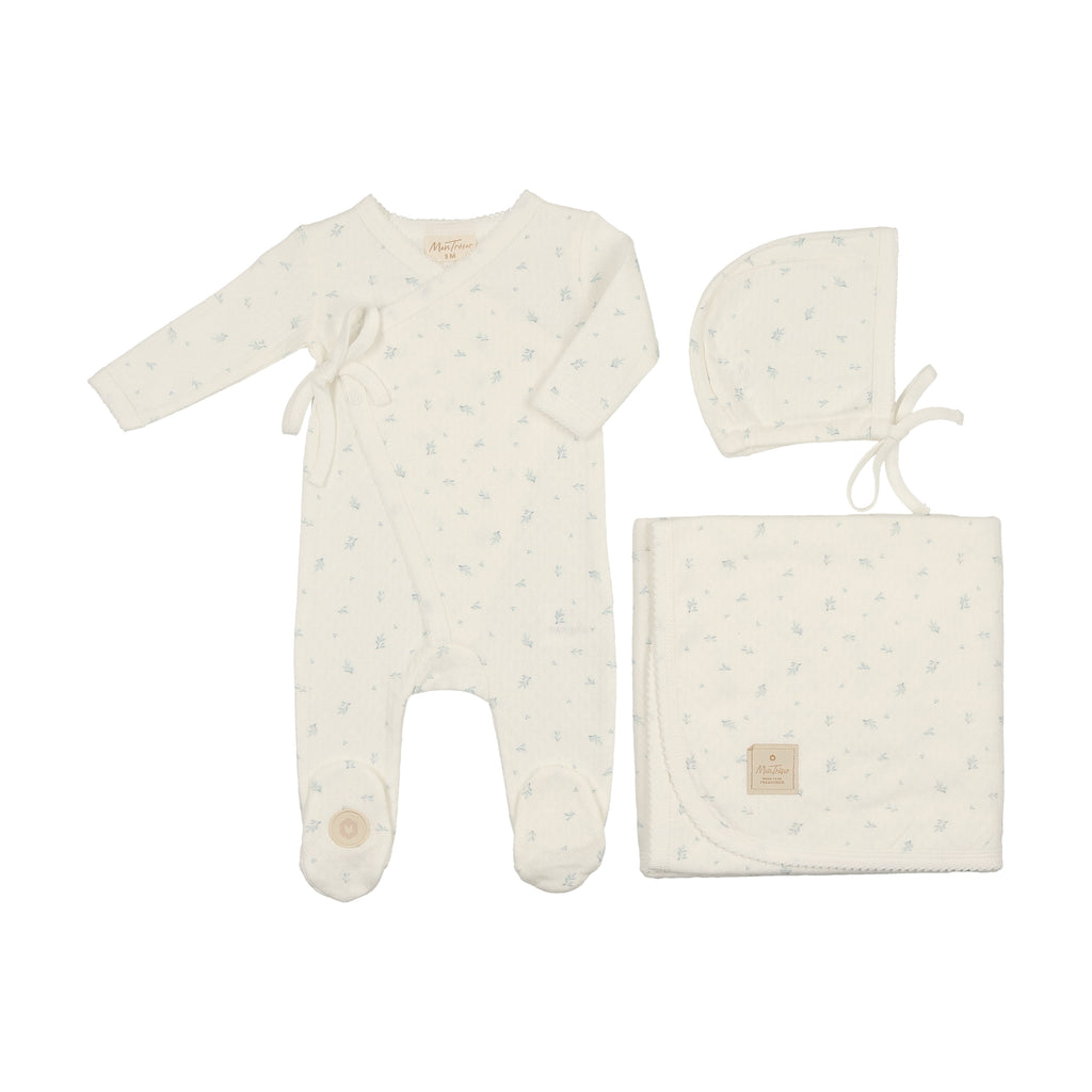 Mon Tresor Leaf Print Layette Set - Blue