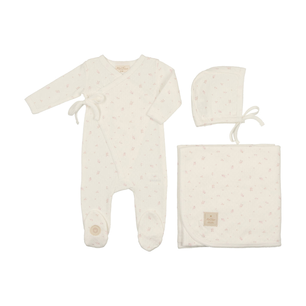 Mon Tresor Leaf Print Layette Set- Pink