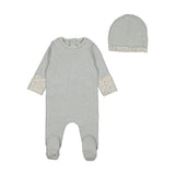Bee & Dee Lemon Print Cuffs Footie And Beanie - Heathered Blue