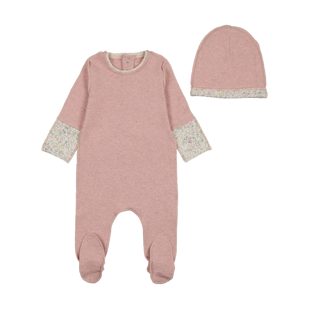 Bee & Dee Lemon Print Cuffs Footie And Beanie - Heathered Pink