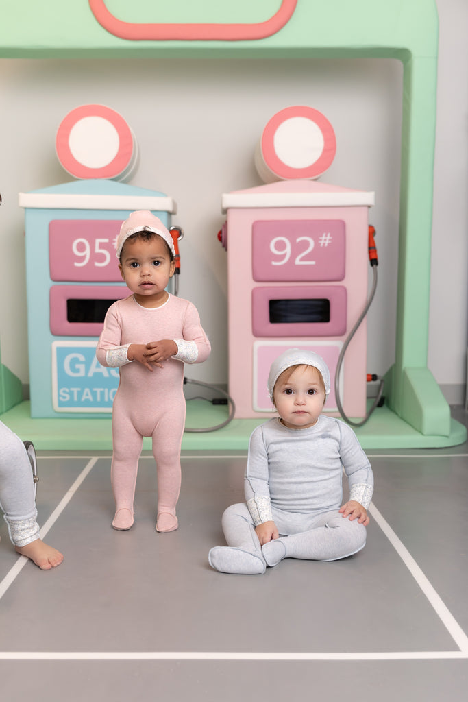 Bee & Dee Lemon Print Cuffs Footie And Beanie - Heathered Blue