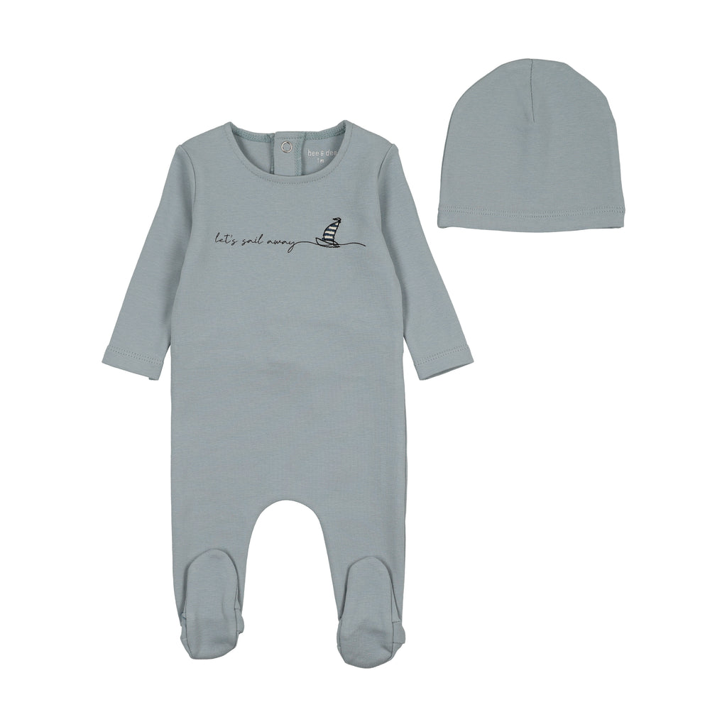 Bee & Dee Let's Go Footie And Beanie - Blue Fog