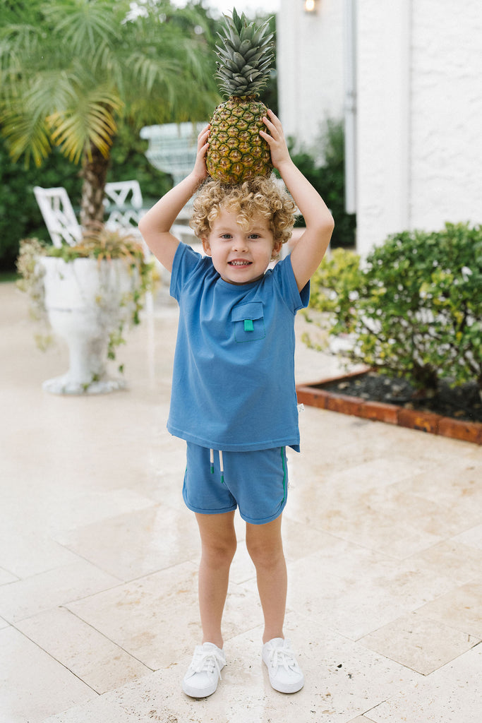 Lil Legs Boating Crew Pocket Tee - Fresh Blue