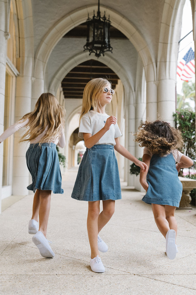 Lil Legs Denim City Pleated Skirt - Mid Blue Wash