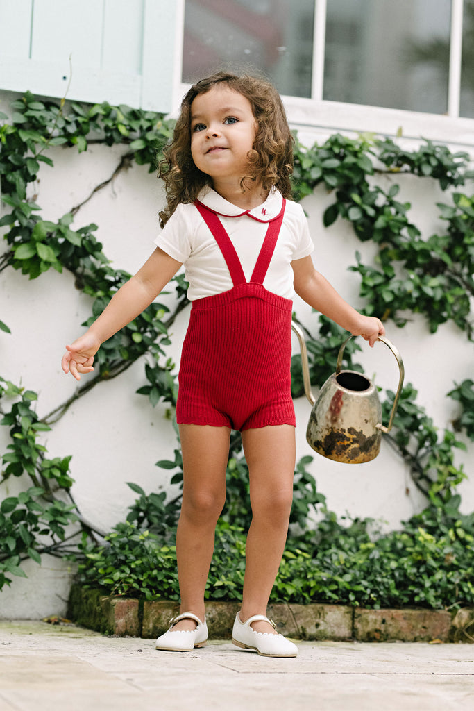 Lil Legs Peter Pan Onesie with Piping - White/Red