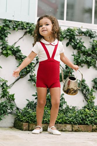 Lil Legs Peter Pan Onesie with Piping - White/Red