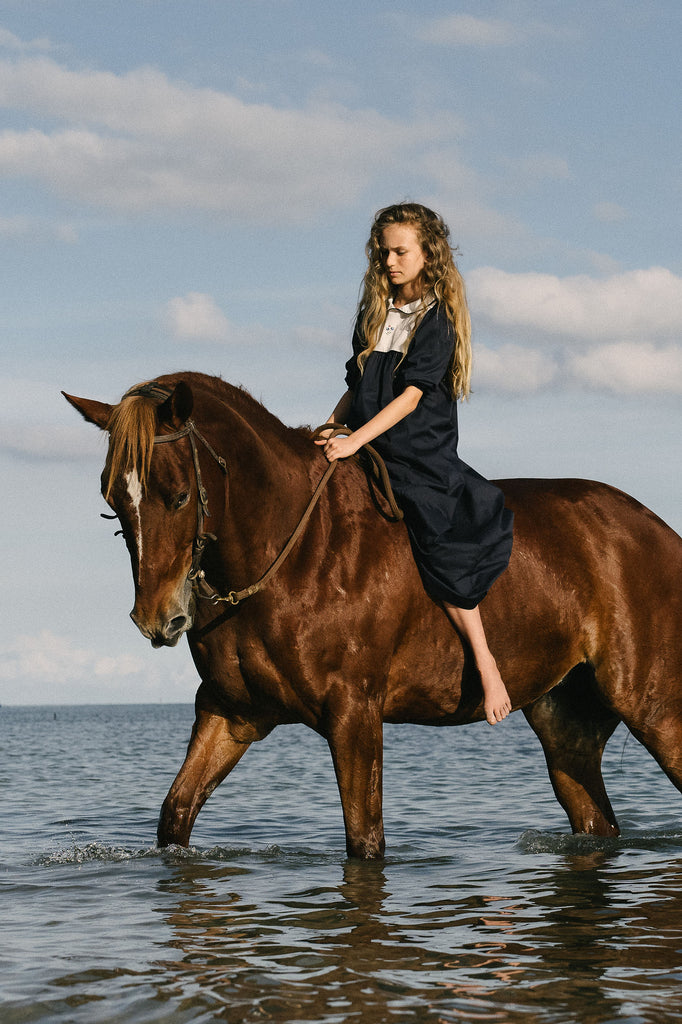 Lil Legs Bib Maxi - Navy (3/4 Sleeve)