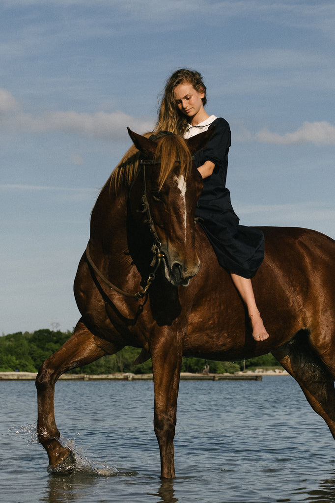 Lil Legs Bib Maxi - Navy (3/4 Sleeve)