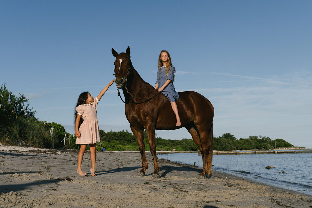 Lil Legs Embroidered Collar Maxi - Off Blue (3/4 Sleeve)