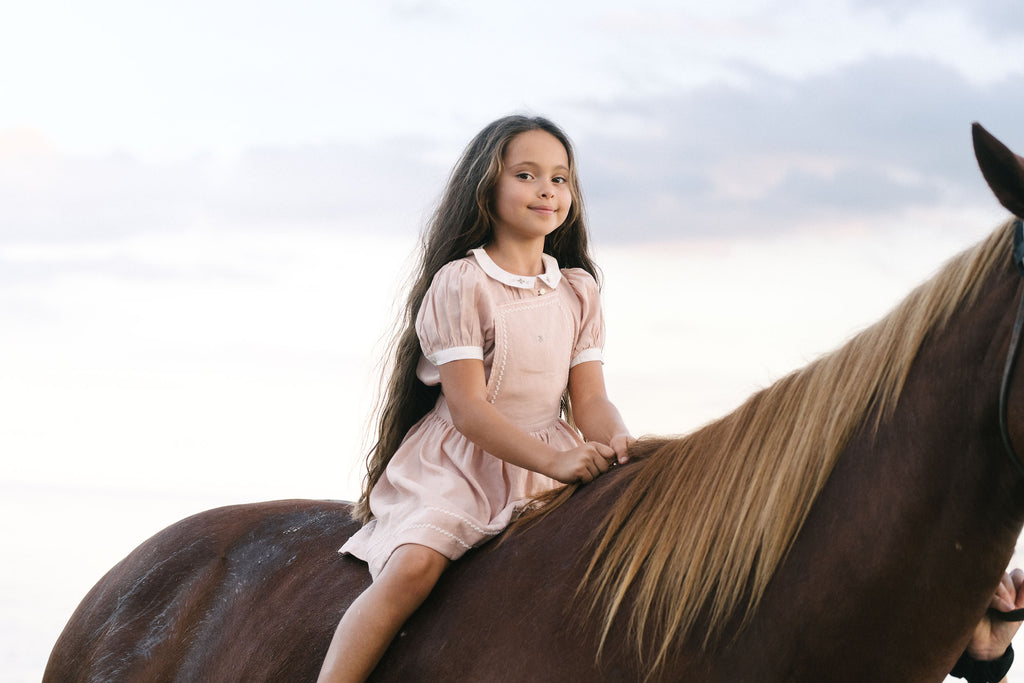 Lil Legs Embroidered Linen Jumper - Bud Pink