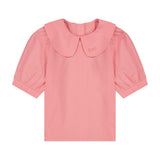 Retro Kid Cotton Blouse Embroidered Collar - Pink