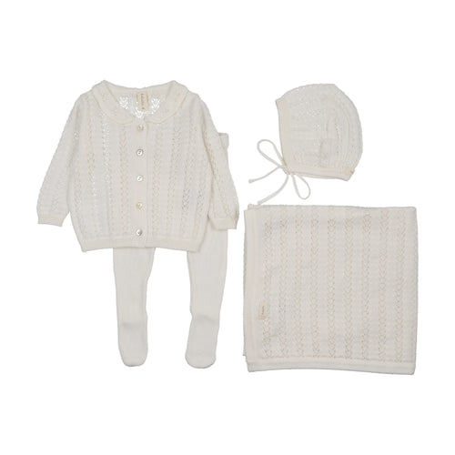 Lilette Crochet Bris Set And Blanket - Winter White